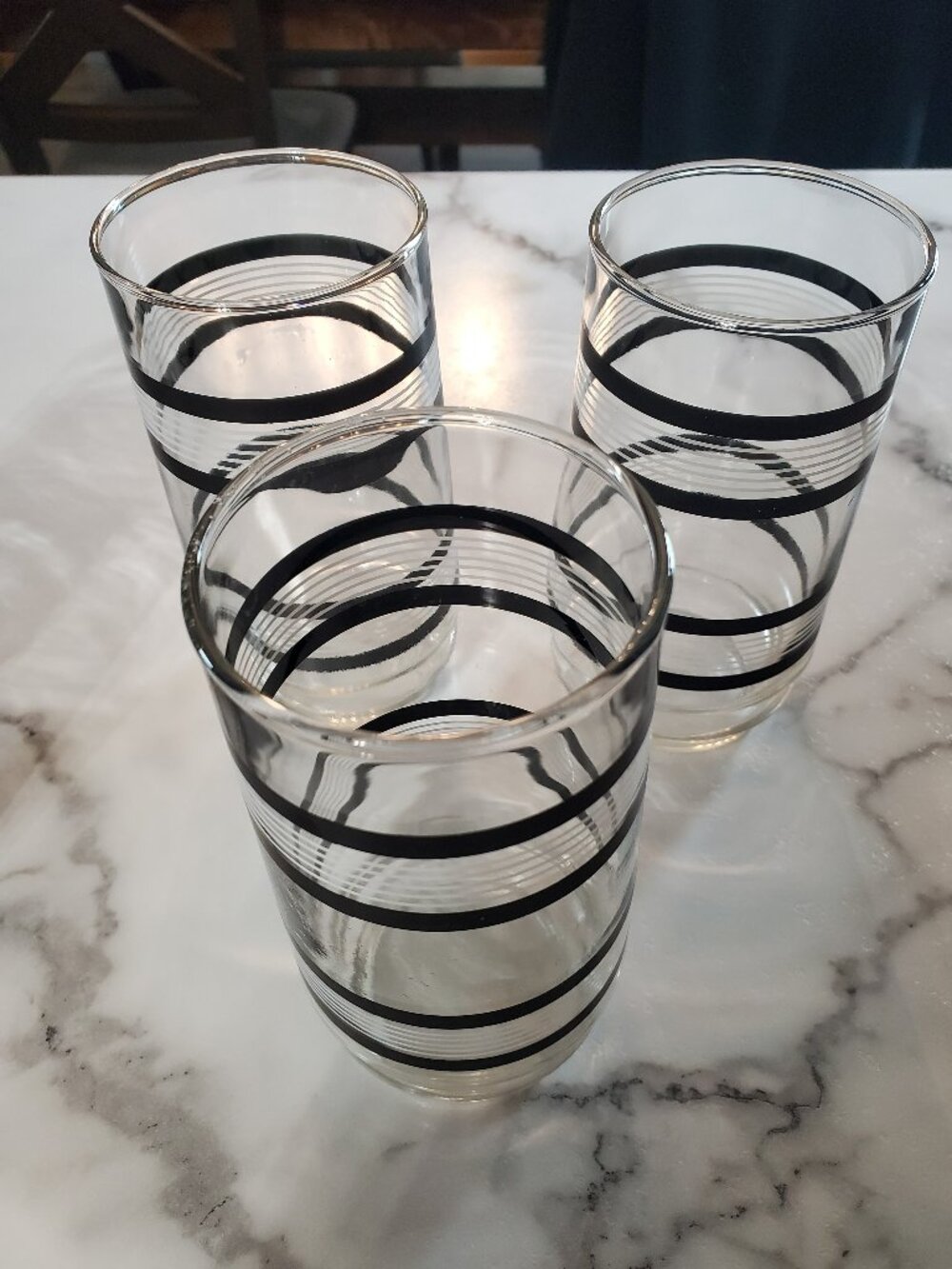 Vintage Black & White Striped Tumbler Glassware set of 3